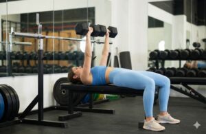 Floor dumbbell press with head supported flat on bench