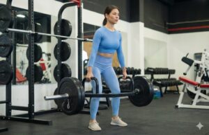 Trap bar deadlift with high handles to reduce spine shear force