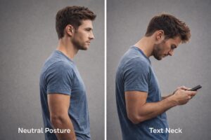 Forward head posture compared with neutral spinal alignment.
